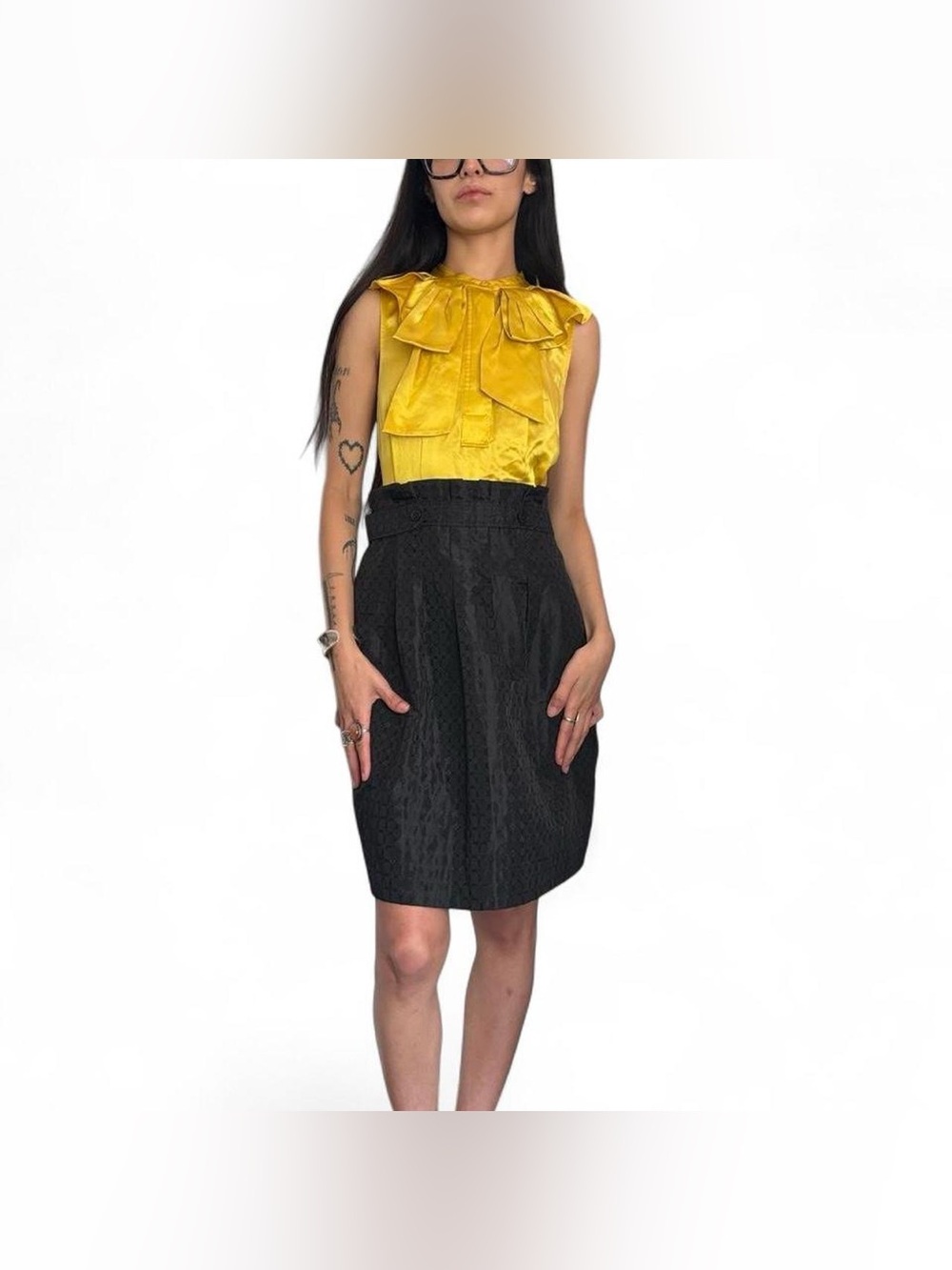 Yellow & Black Dress W Ruffled Collar by BCBGMAXAZRIA Size 4